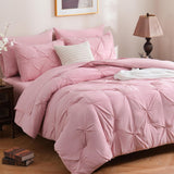 7 Pieces Pink Queen Comforter Set, Pintuck Pinch Pleat Bed in a Bag