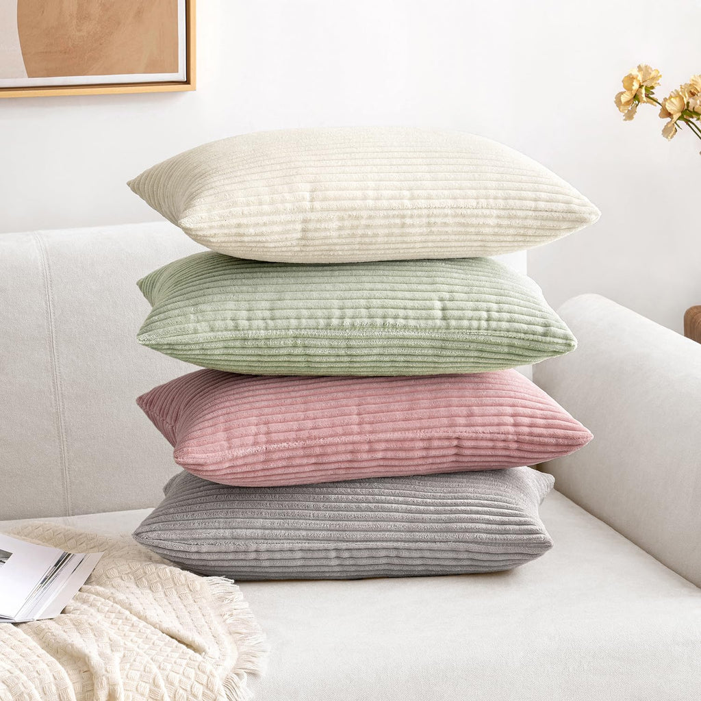 Lumbar Soft Corduroy Throw Pillow Covers Set of 2 12x20 Cream White