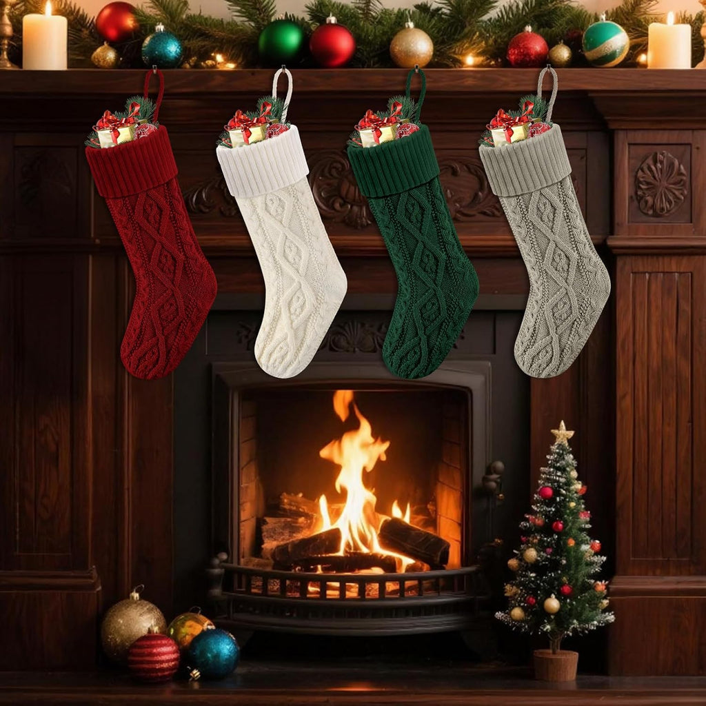 S 18" Knitted Stocking Christmas Decorations - Set of 4