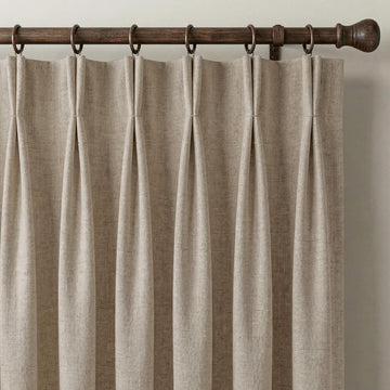 395GSM Heavyweight Pinch Pleat Oatmeal Faux Linen Curtains 84" Long, Room Darkening Thermal Drapes, Double-Sided