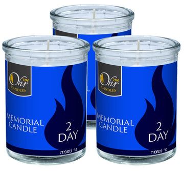 Ohr Yahrzeit Memorial Candles - 2 Day Yahrzeit Candles in Glass Tumbler - 3 Pack