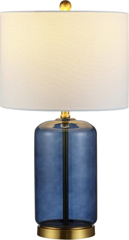 SAFAVIEH Lighting Collection - Novah Modern Blue Glass 26-Inch Table Lamp, LED Bulb Included