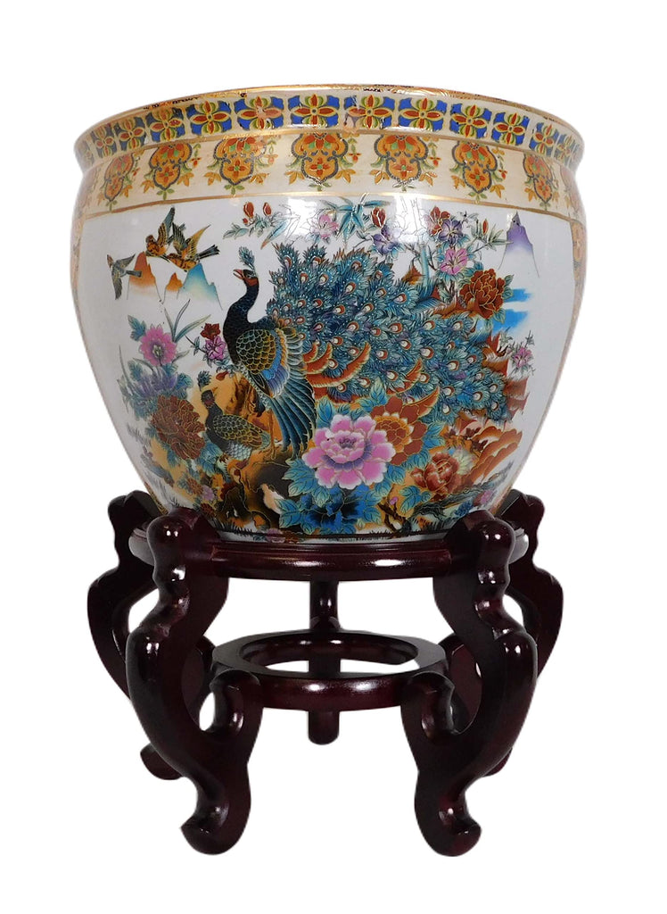 Porcelain Fish Bowl - Imported from China and is Painted in a Traditional Japanese Satsuma Style Pattern Planter