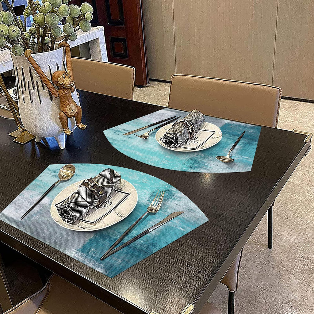 Small Round Table Placemats Set of 5 Woven Vinyl Wedge Placemats with Centerpiece Round Table Mats Wipe Clean