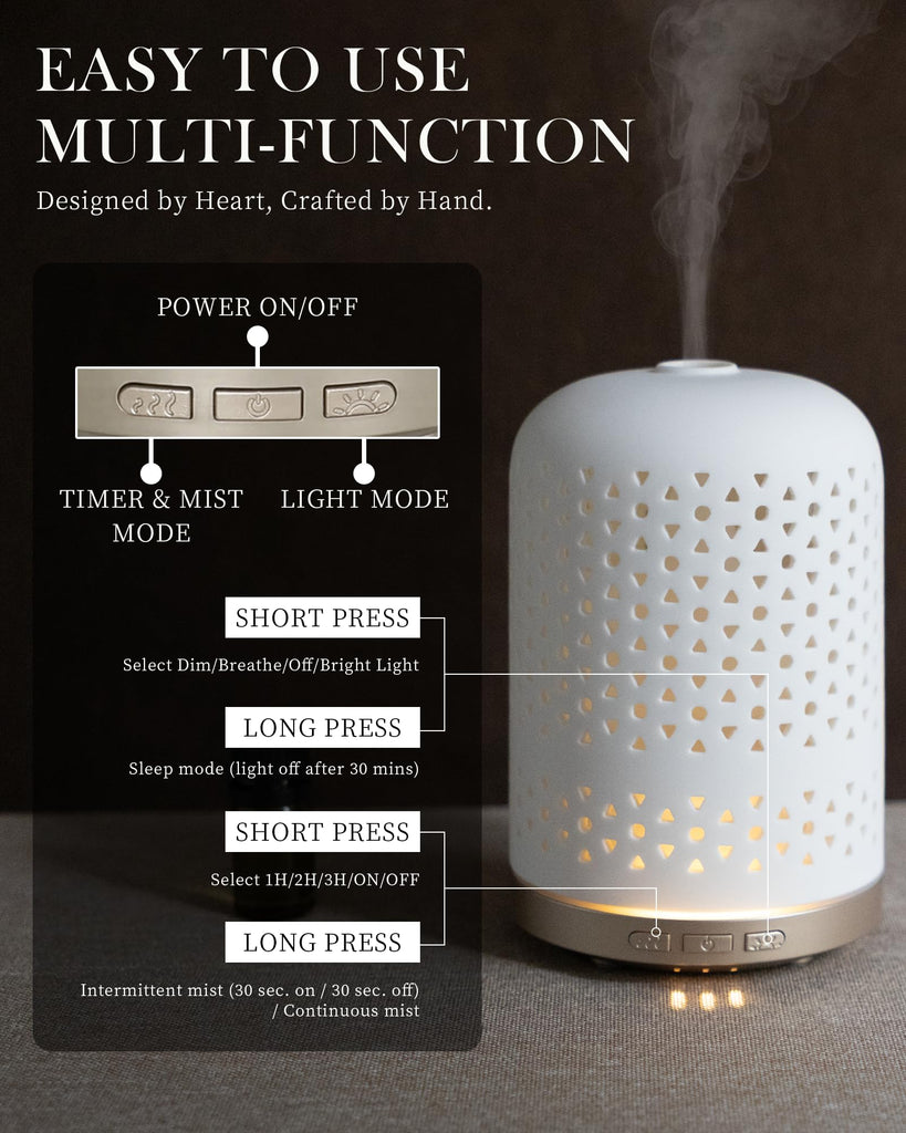 Essential Oil Diffuser, 2.4MHz Ultrasonic Cool Mist Aromatherapy Diffusers for Large Room, Ceramic Diffusers