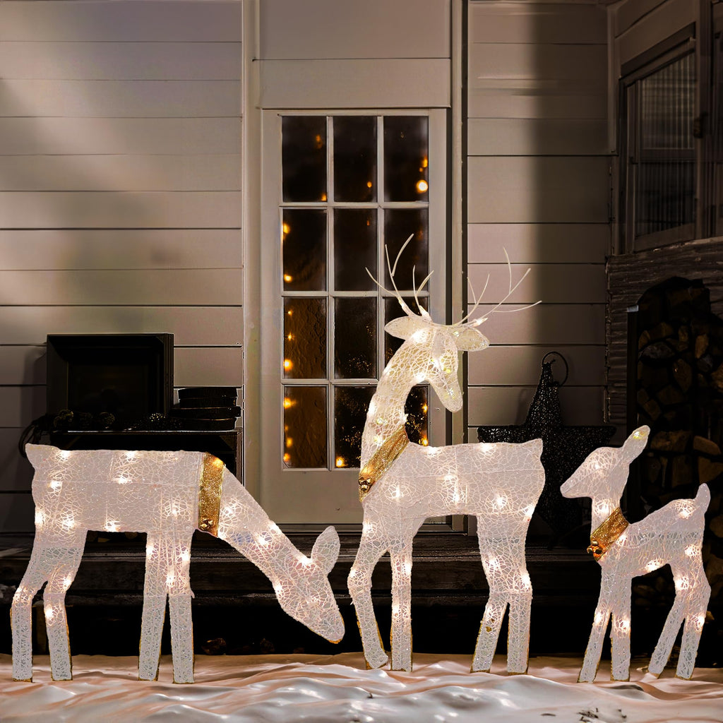 Christmas Outdoor Decoration, 3-Piece Lighted 2D Reindeer Family with 60 L, Pre-Lit Light Up Deer Set, Waterproof
