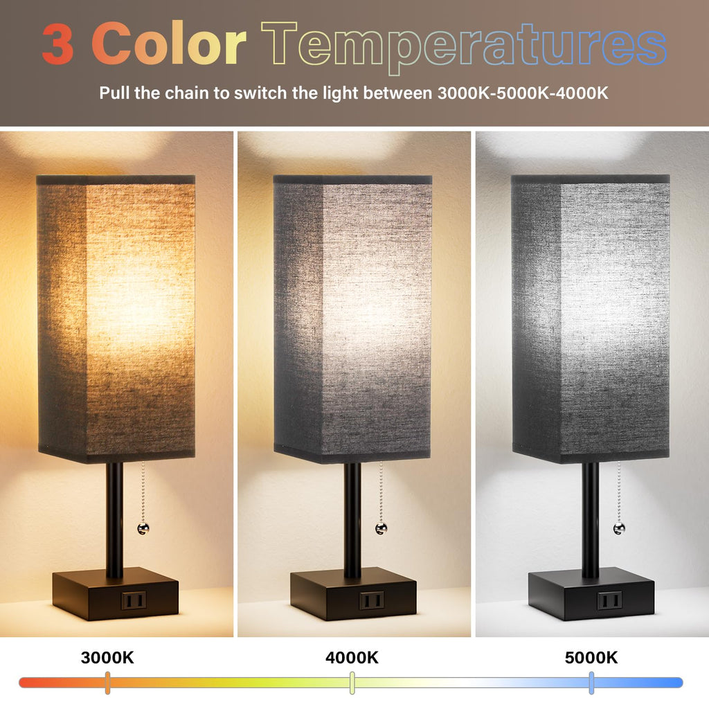 Bedside Lamp Set of 2 - Black Table Lamp for Nightstand