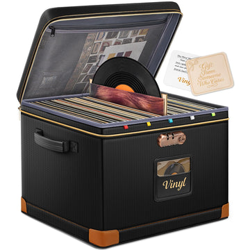 Vinyl Record Storage Box with Lock, Fireproof & Water-Resistant