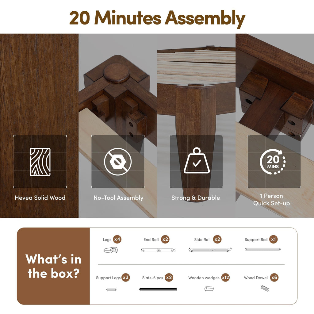 Thor Japanese Joinery Bed Frame Twin XL, Solid Wood (Walnut)