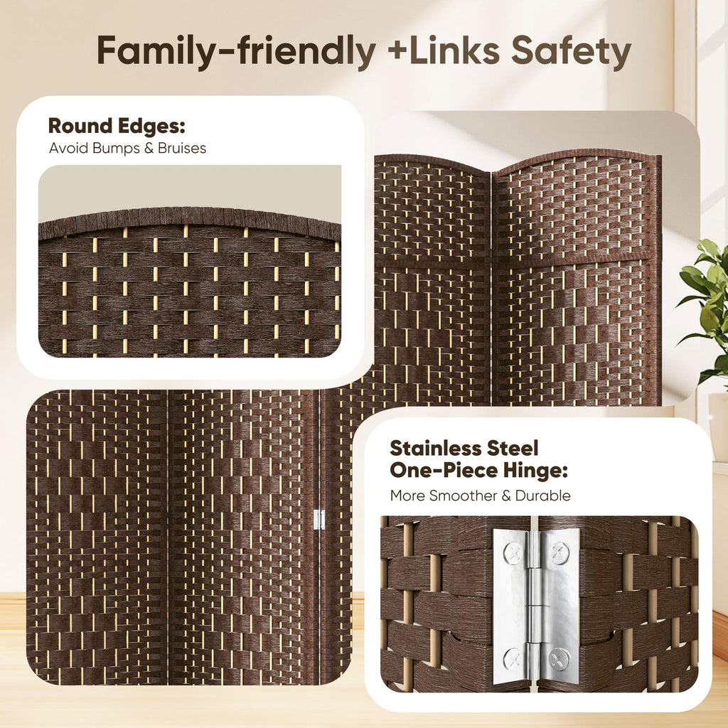 Rattan Room Divider, 4-Panel Folding Privacy Screen 6ft. Extra Wide