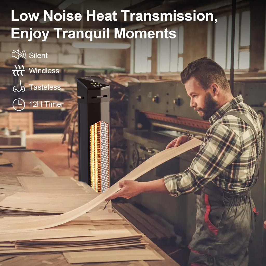Outdoor Patio Heater for Garage, 37" Electric Space Heaters, 1500W Portable Infrared Radiant with IP65 Waterproof