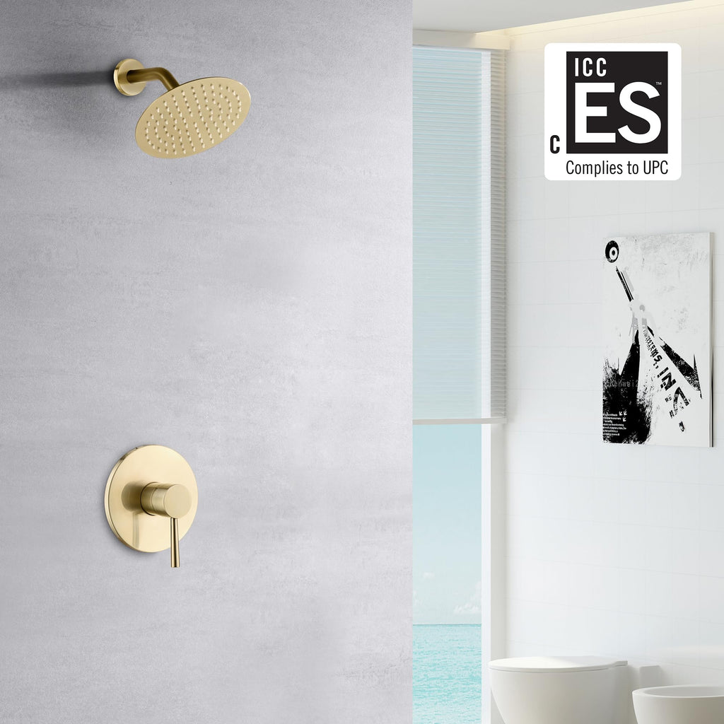 Shower Faucet Set Brushed Gold Single Handle, 8 Inches