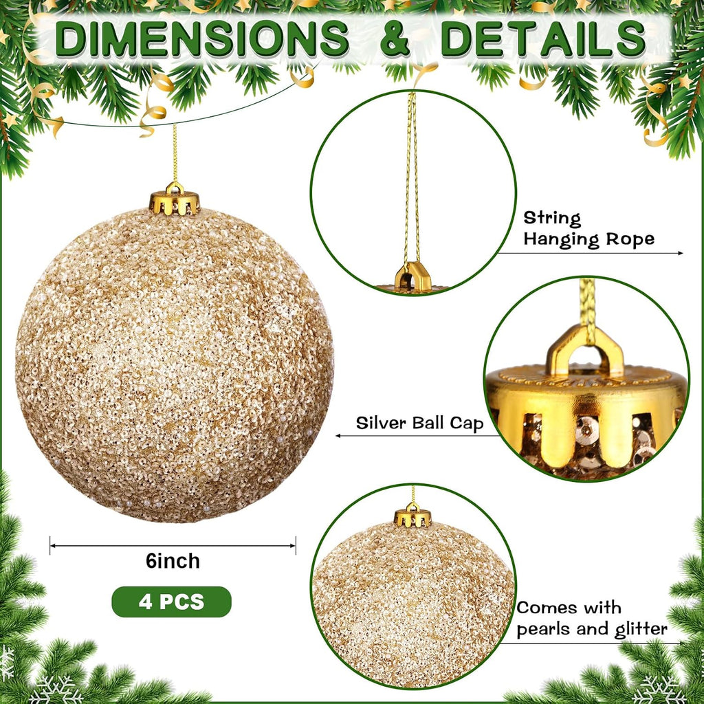 6" Christmas Balls Ornaments Large Christmas Tree Ornaments Decorations Shatterproof Shiny Christmas Hanging Balls