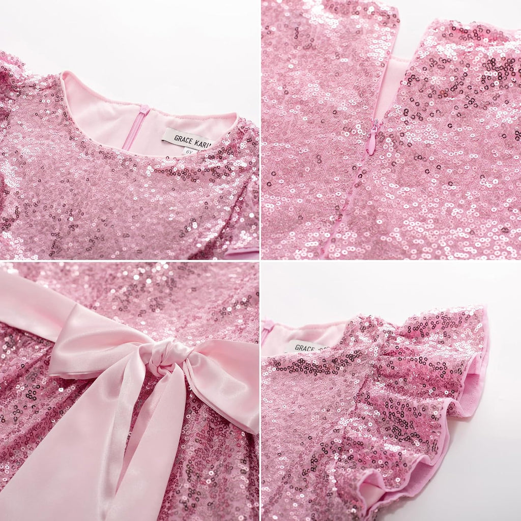 Girls Formal Party Dress Sequin Birthday Fancy Dresses Wedding Guest Dance Ruffle Dress