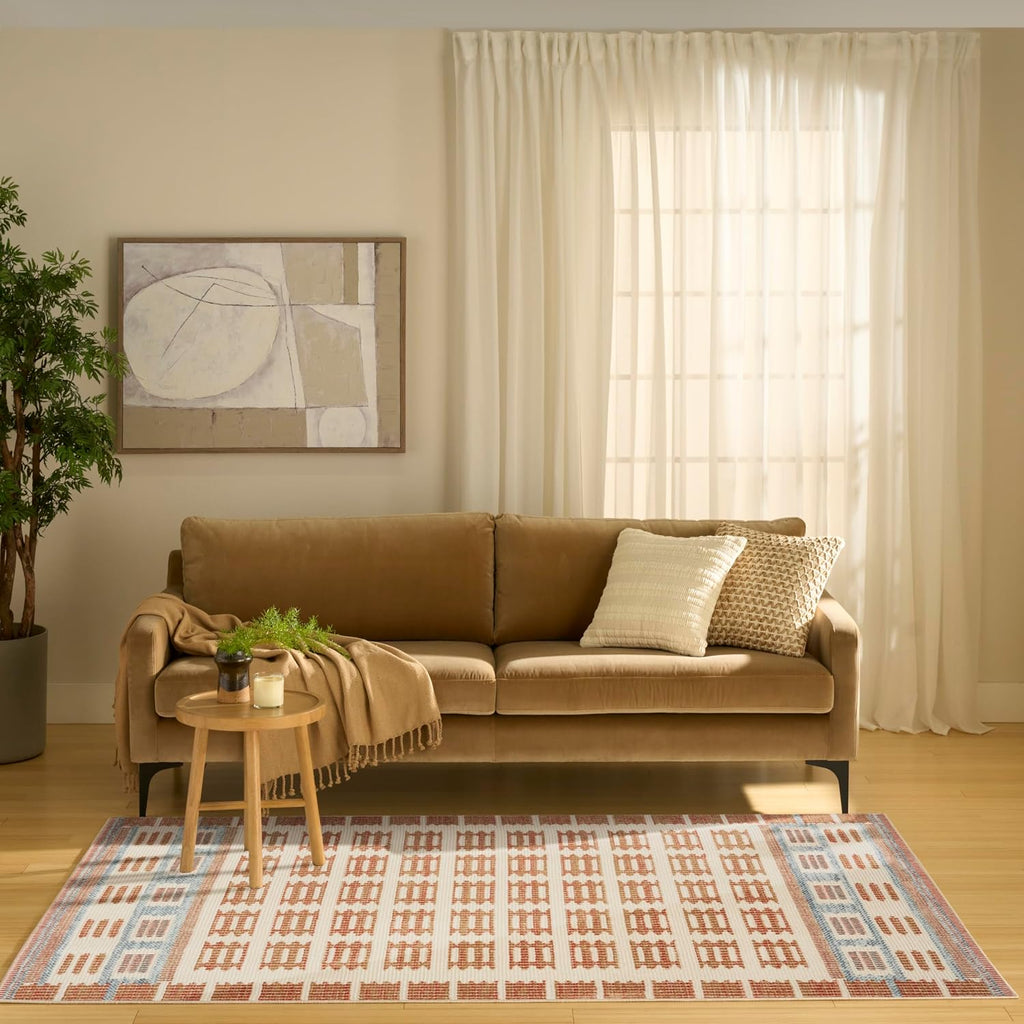 Home Nordic Ivory Rust Area Rug - Easy Clean, Non Shedding, Bed Room, Living Room, Dining Room, Kitchen (5' x