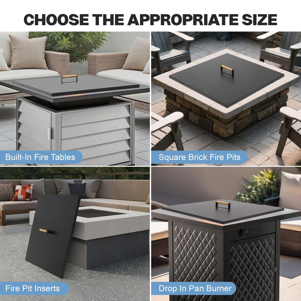 Fire Pit Lid Square 28", Heat Resistant Metal Firepit Cover