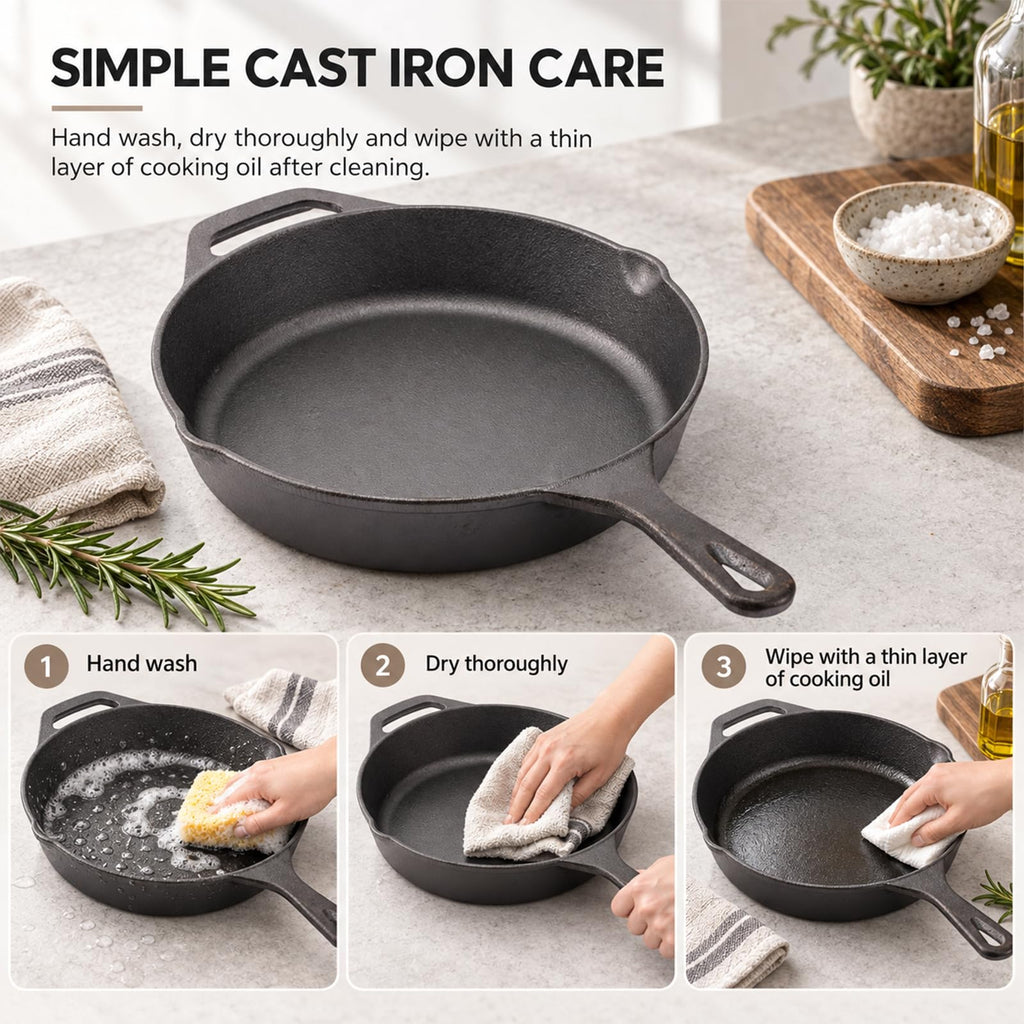 12-Inch Cast Iron Skillet, Helper Handle & Dual Pour Spouts