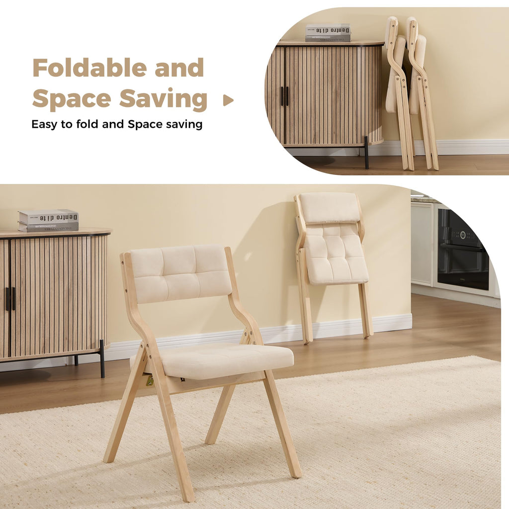 Folding Dining Chairs with Cushion Set of 2, Padded Foldable Dining Chairs, Portable Wooden Folding Chairs with Seat s