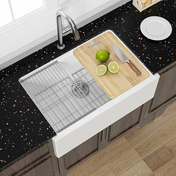 30 x 20 Inch Self Trimming Farmhouse Workstation Kitchen Sink White