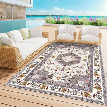 Outdoor Boho Area Rug 6x9 Ft Outside Rug Outdoor Carpet Large Floor Mat