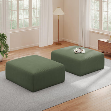 40" Oversized Square Corduroy Ottoman, Large Ottoman Pouf Footstool, Green