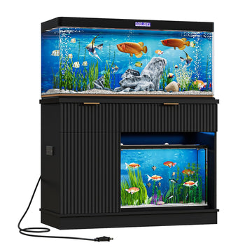 30-40 Gallon Fish Tank Stand with Power Outlet & Drawers, Black