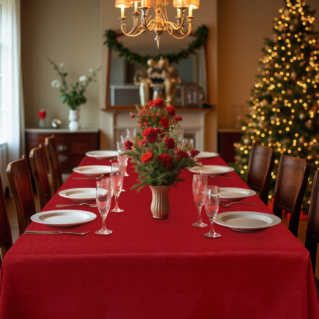 2 Pack Christmas Red Faux Linen Tablecloths Rectangle 54x78 Inch