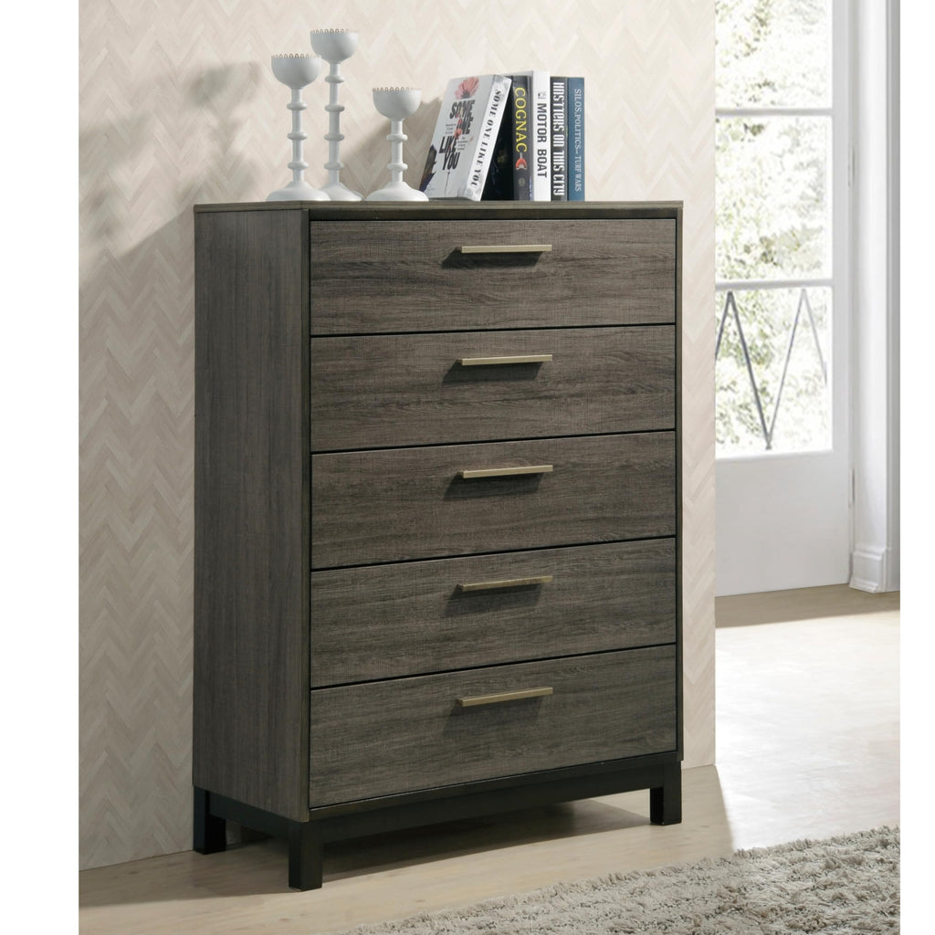 Ioana 187 Antique Grey Finish Wood Bed Room Set, King Size Bed, Dresser, Mirror, Night Stand, Chest