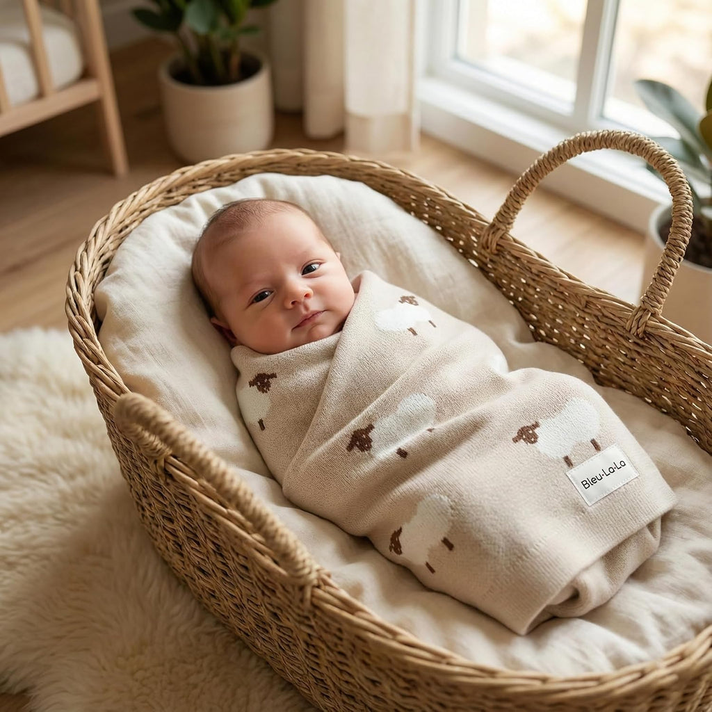 Blanket - 100% Luxury Cotton Knit Soft Cozy Lightweight Unisex Receiving Stroller Quilt Blanket for Shower Gift
