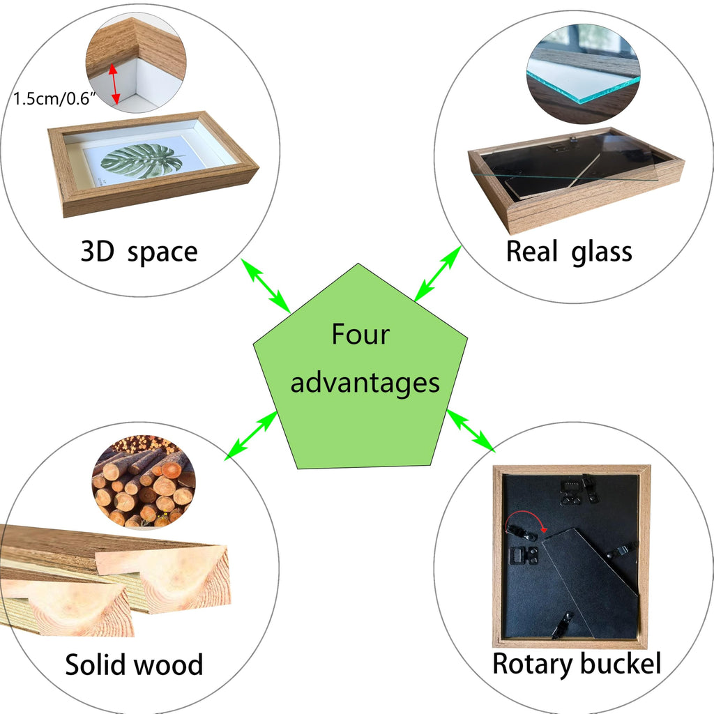 Shadow box frame 5x7 Picture Frame Cadre Photo Frames Made of Solid Wood and Real Glass Deeps 0.6in for Wall Or