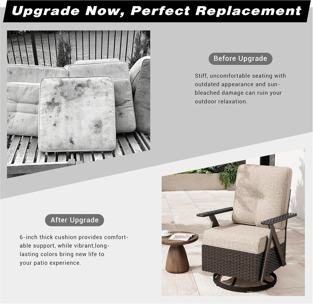 Outdoor Deep Seat Cushions Set, 22x24 Inch Thick Patio Chair Cushion with Removable Cover, Water & Fade Resistant