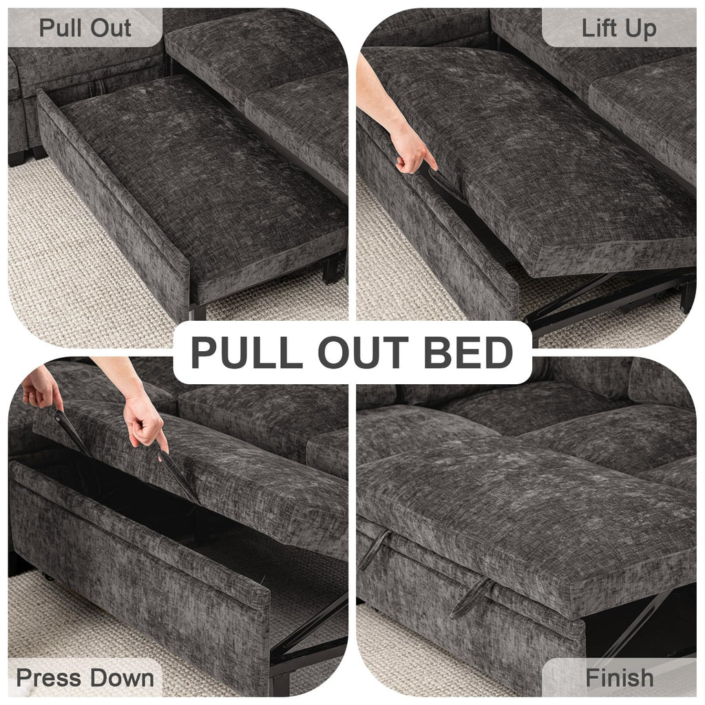 108''Modular Sectional Sleeper Sofa, L Shape Pull Out Sofa Bed with Storage