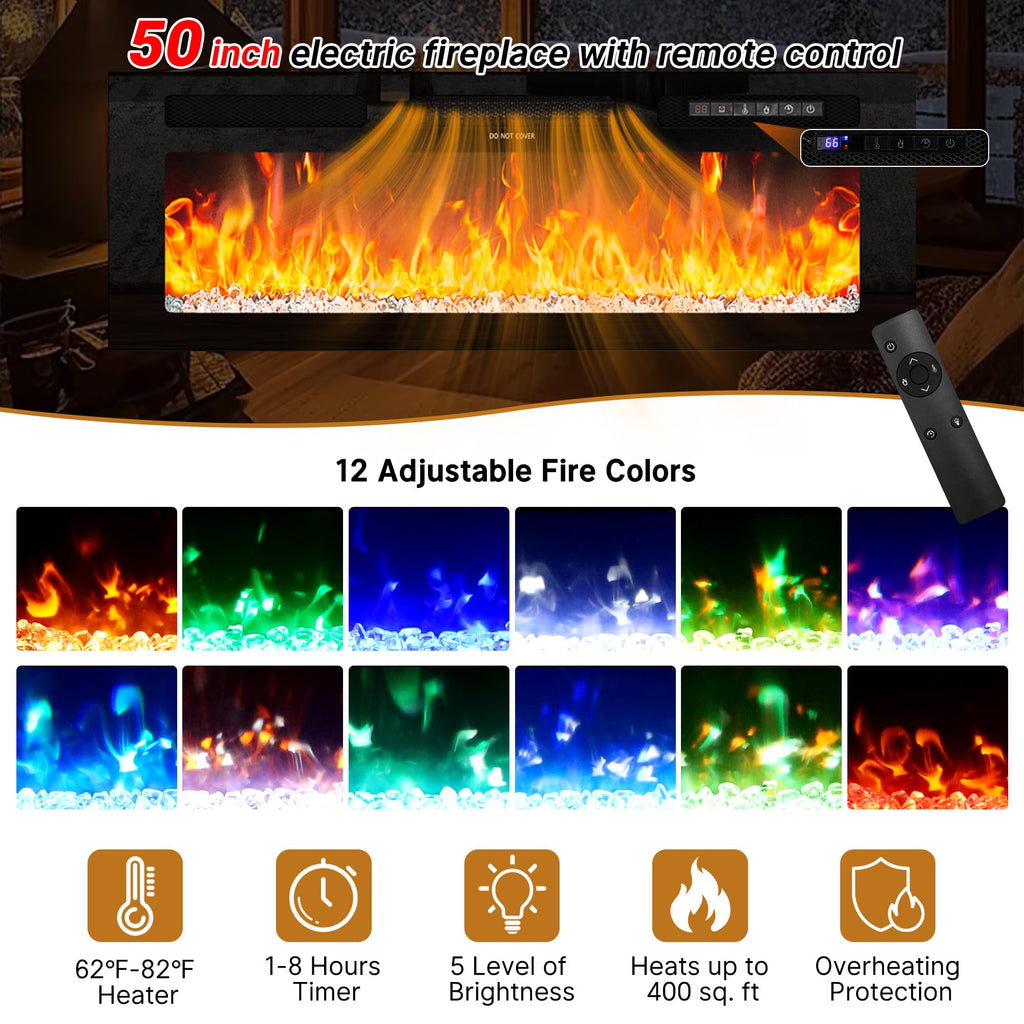 82" Fireplace TV Stand, LED Entertainment Center with 8 Drawer for 90" TVs
