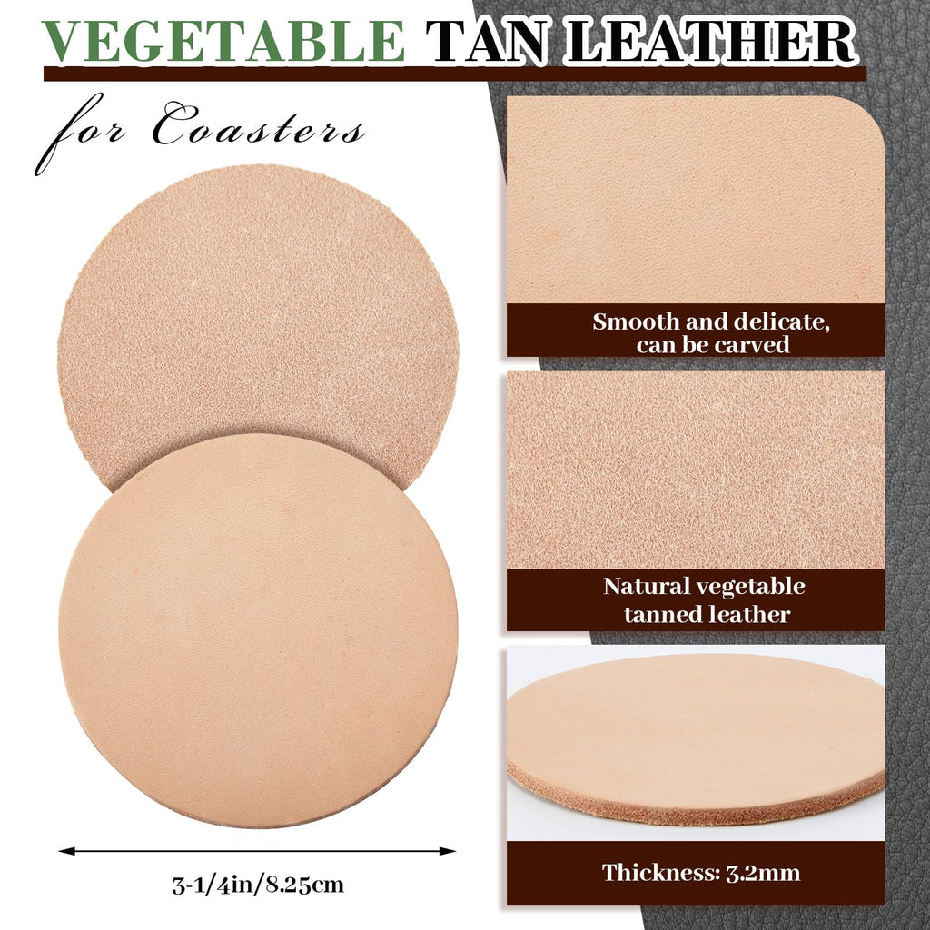 50 Pack Vegetable Tan Leather Coaster Tooling, 3-1/4 Inches, Round