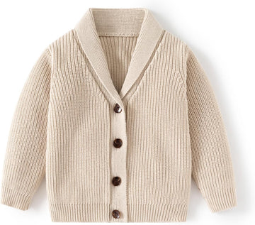 Toddler Boys' Cotton V-Neck Cardigan Sweater, Infant Baby Boys Button up Knitted Sweatshirt for Fall and Winter