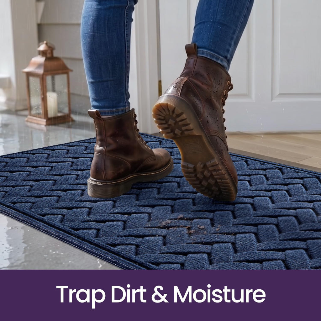 Front Door Mat Outside Entrance 2x3 Heavy Duty Entry Floor Doormat | Wave Navy, Dirt Trapper, Rubber Back, Non Slip