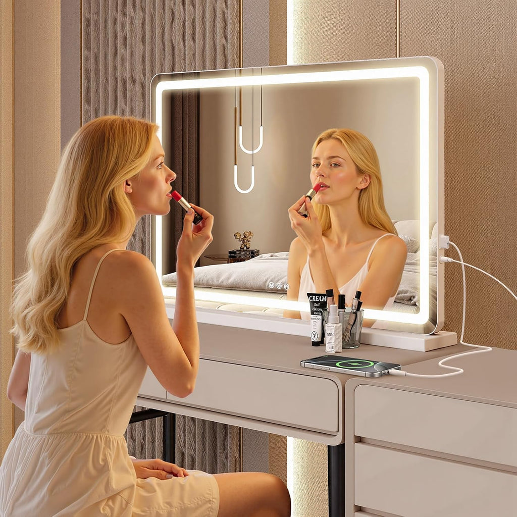 22"x32" LED Vanity Mirror with Lights, Extra-Large, Lighted Makeup Mirror with Smart Memory, Dimmable 3