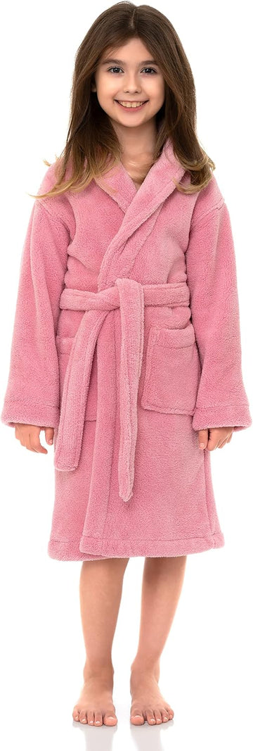 Girls Robe, Kids Plush Shawl Fleece Bathrobe