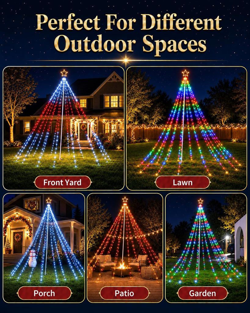 12FT Smart Outdoor Christmas Tree Lights with Sturdy Iron Pole