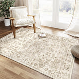 3x5 Washable Neutral Area Rug Beige Vintage Entryway Office Carpet Non-Slip Soft Low Pile Farmhouse 