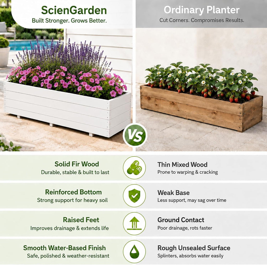 Fir Wood Raised Garden Bed Rectangular Planter for Outdoor Tomato Planter | For Herbs & Flowers Garden Includes