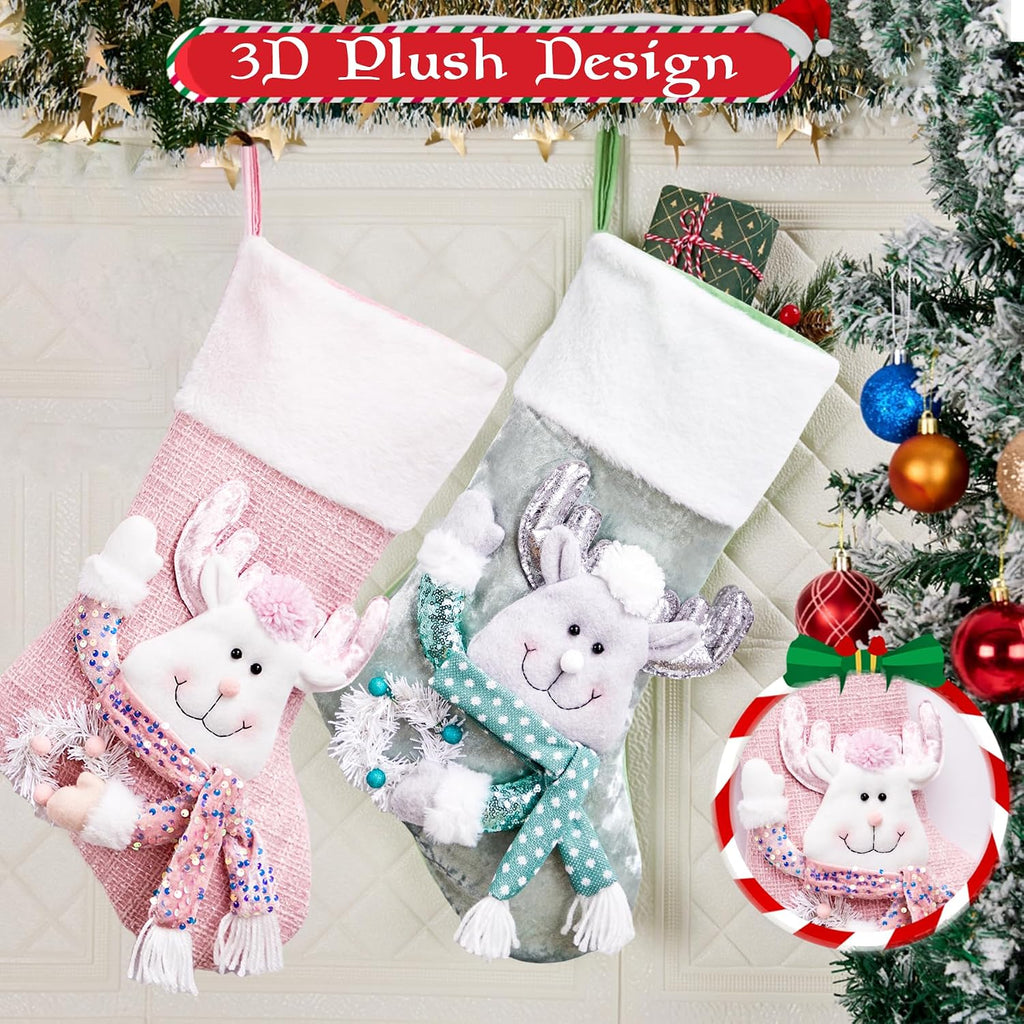 Personalized , Pink 18 Inches Xmas Stockings Holiday Christmas Decoration Gifts for Family Gril Boy Kids- 1 Pack