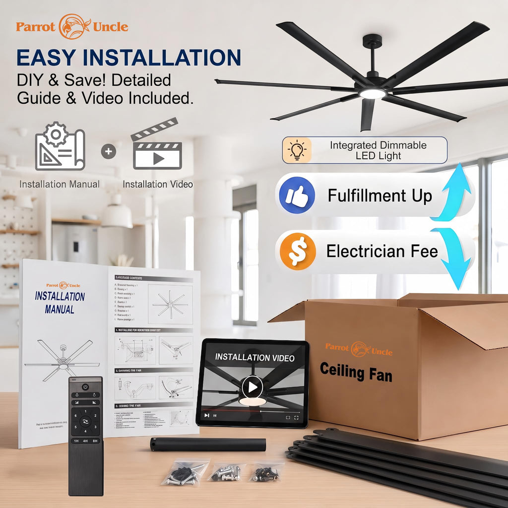 120 Inch Ceiling Fans with Lights and Remote, Large Industrial Ceiling Fan