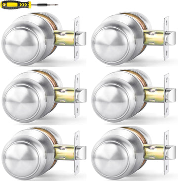 6 Pack Interior Door Knob , Satin Nickel Door Knobs Closet Door Knob, Passage Door Handles with Round Ball Knob