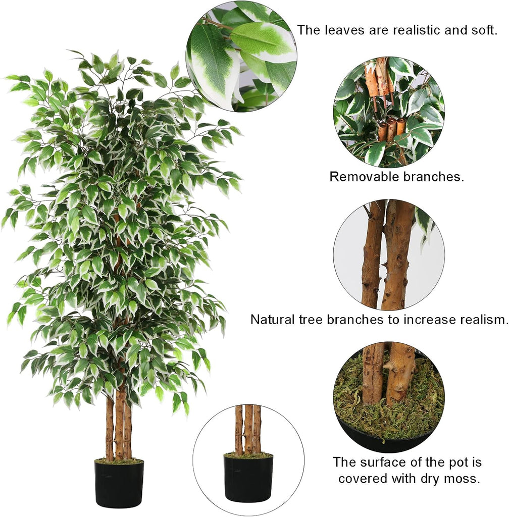 6FT Artificial Ficus Tree with Real Wood Trunks, Faux Tree Indoor