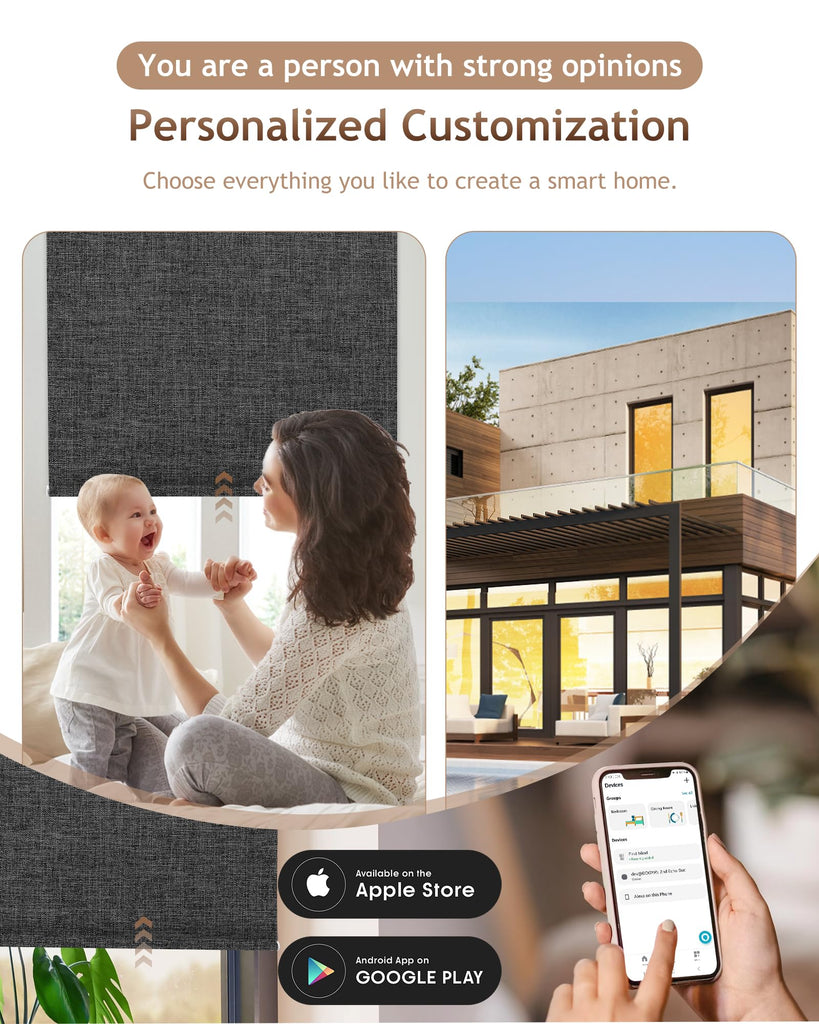 Motorized Blinds with Remote, APP, Voice Control - 100% Blackout (Mist Ash Grey)
