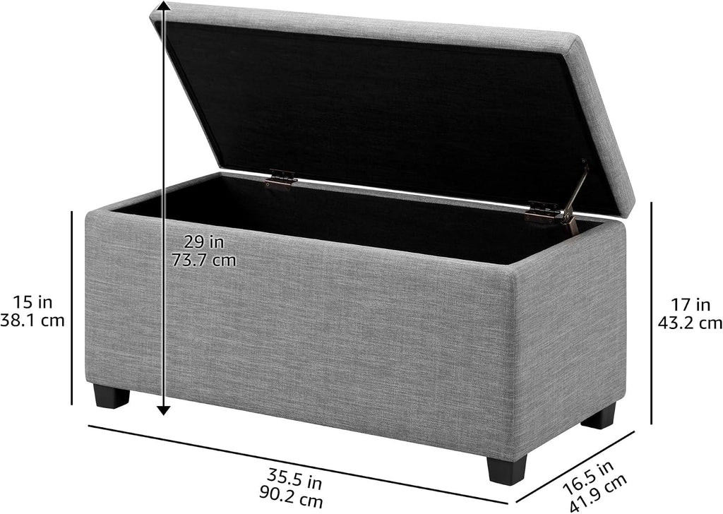Upholstered Storage Ottoman Bench with Soft Close Lid , Child-Safety Hinge, 35.5"W x 16.5"D x 17"H, Light Gray, No