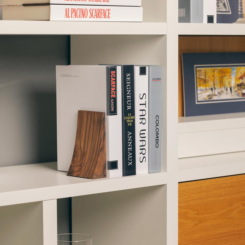 Bookends for Heavy Books - Walnut Wood Book Ends for Shelves - Heavy Duty Bookends to Hold Books - Decorative Book