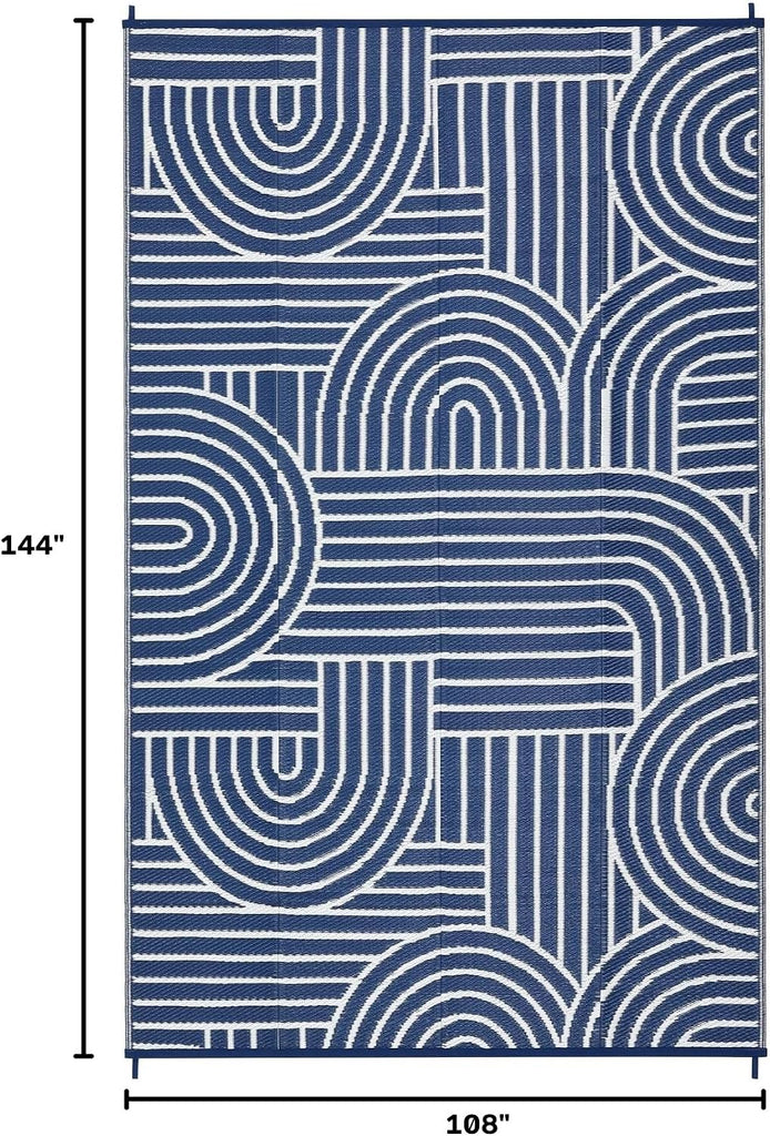 Reversible Rainbow Outdoor Rug 9x12, Blue