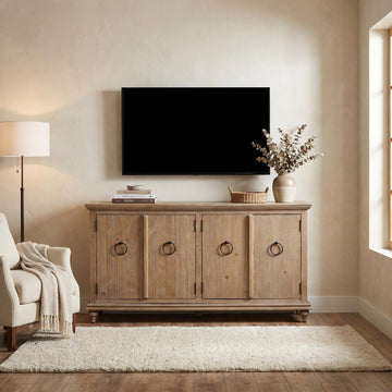 Garden District 65" Solid Wood TV Stand, Driftwood